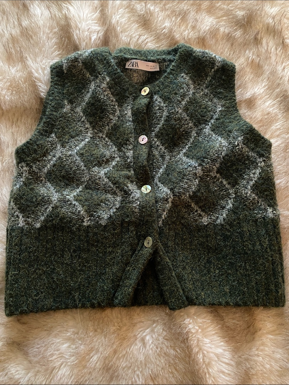 Zara Dark Green and Light Gray Diamond Knit Vest
